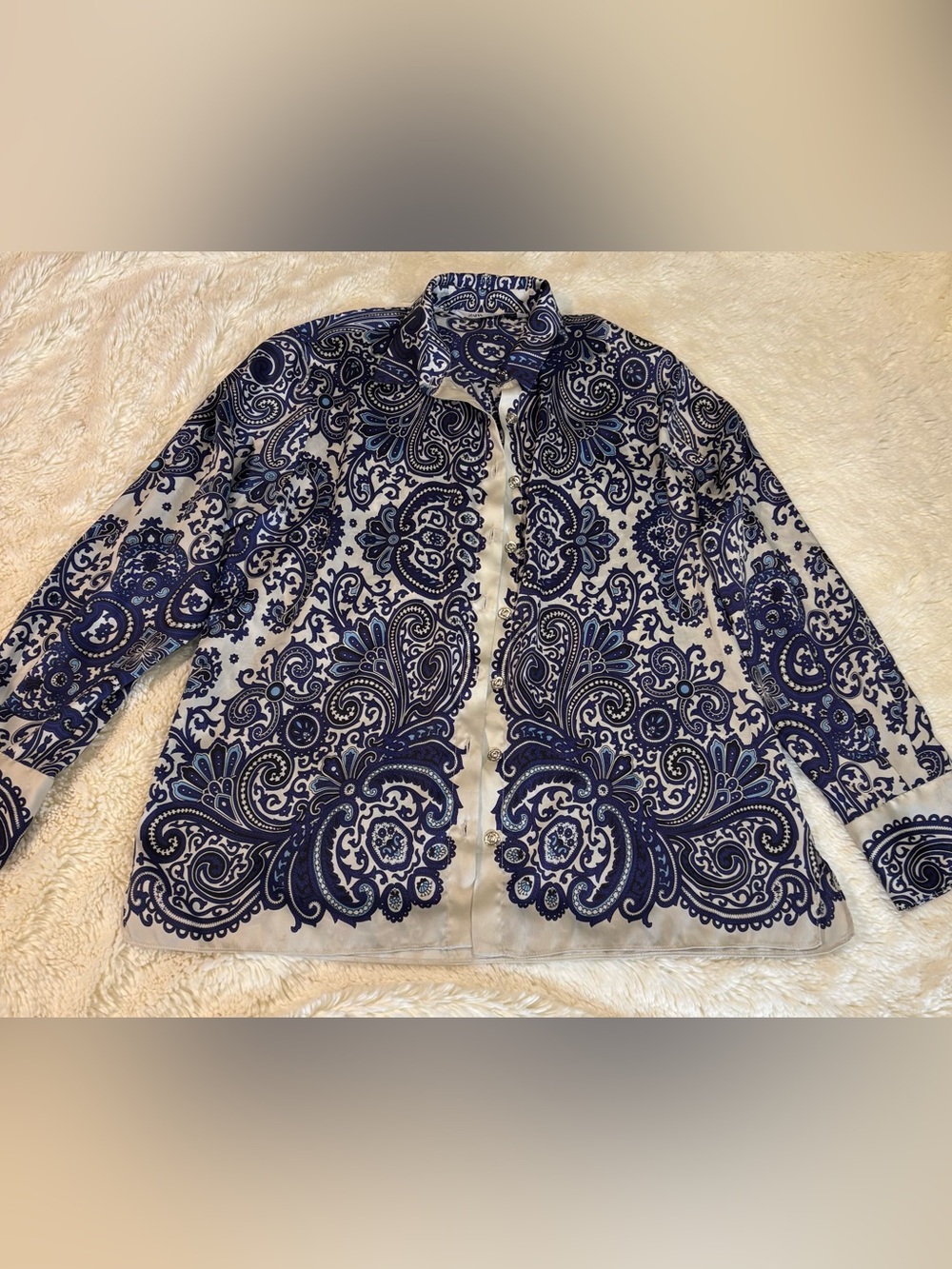 Zara Navy and Cream Paisley Shirt